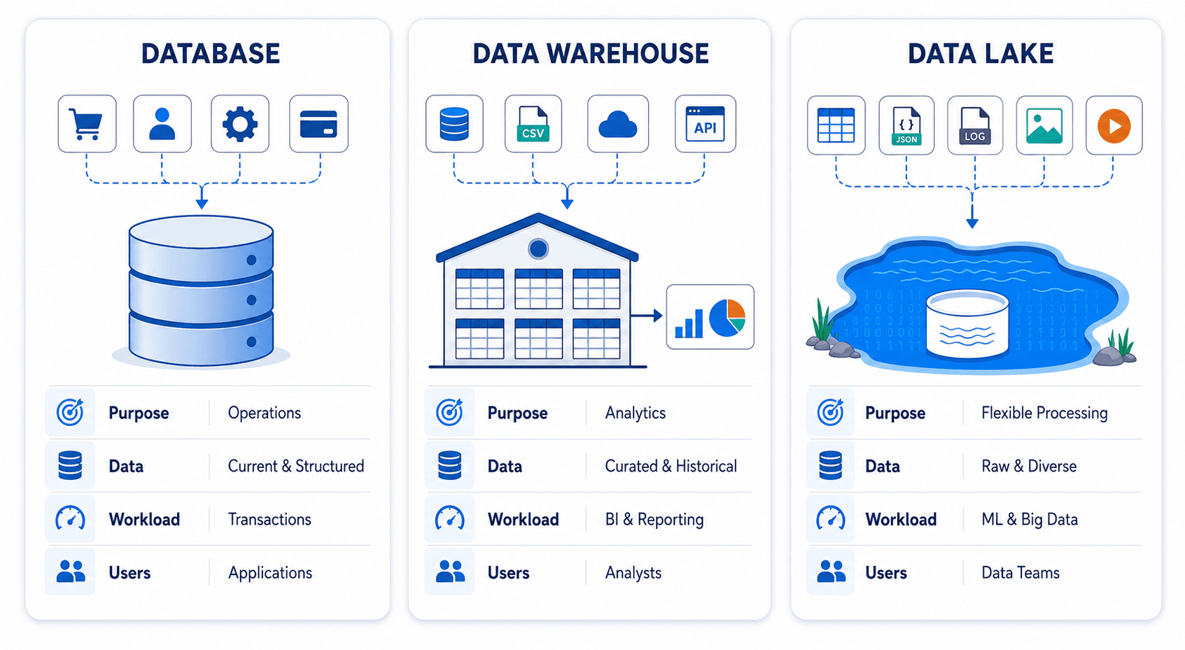 Key Differences Between a Database, Data Warehouse, and Data Lake