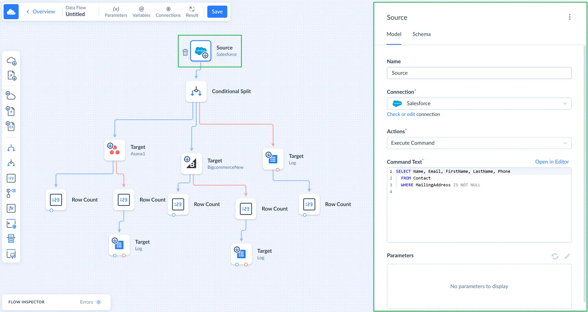 Skyvia Data Flow designer interface